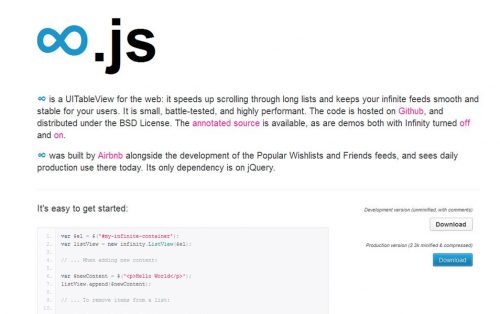 Infinity.js - это UITableView для Интернета: он ускоряет прокрутку по длинным спискам и сохраняет ваши бесконечные каналы 