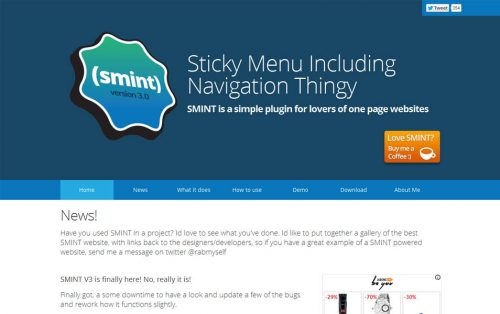 Smint - это простой плагин jQuery, который помогает при навигации на веб-сайтах с одной страницей.