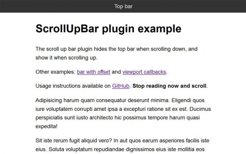 Плагин прокрутки вверх (jQuery) скрывает верхнюю панель при прокрутке вниз и показывает ее при прокрутке вверх