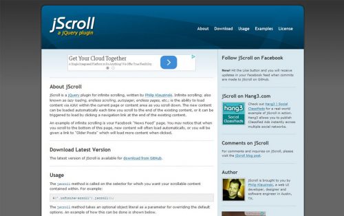 jScroll - это плагин jQuery для бесконечной прокрутки, написанный Филиппом Клаузинским