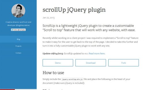 ScrollUp - это легкий плагин jQuery для создания настраиваемой функции «Прокрутка вверх», которая будет работать с любым веб-сайтом с легкостью.